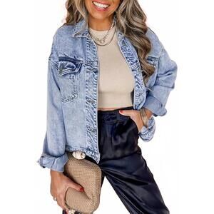 NEW SHEWIN vintage washed denim jacket in blue